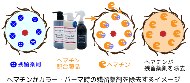 ヘマチンが残留薬液を除去するイメージ